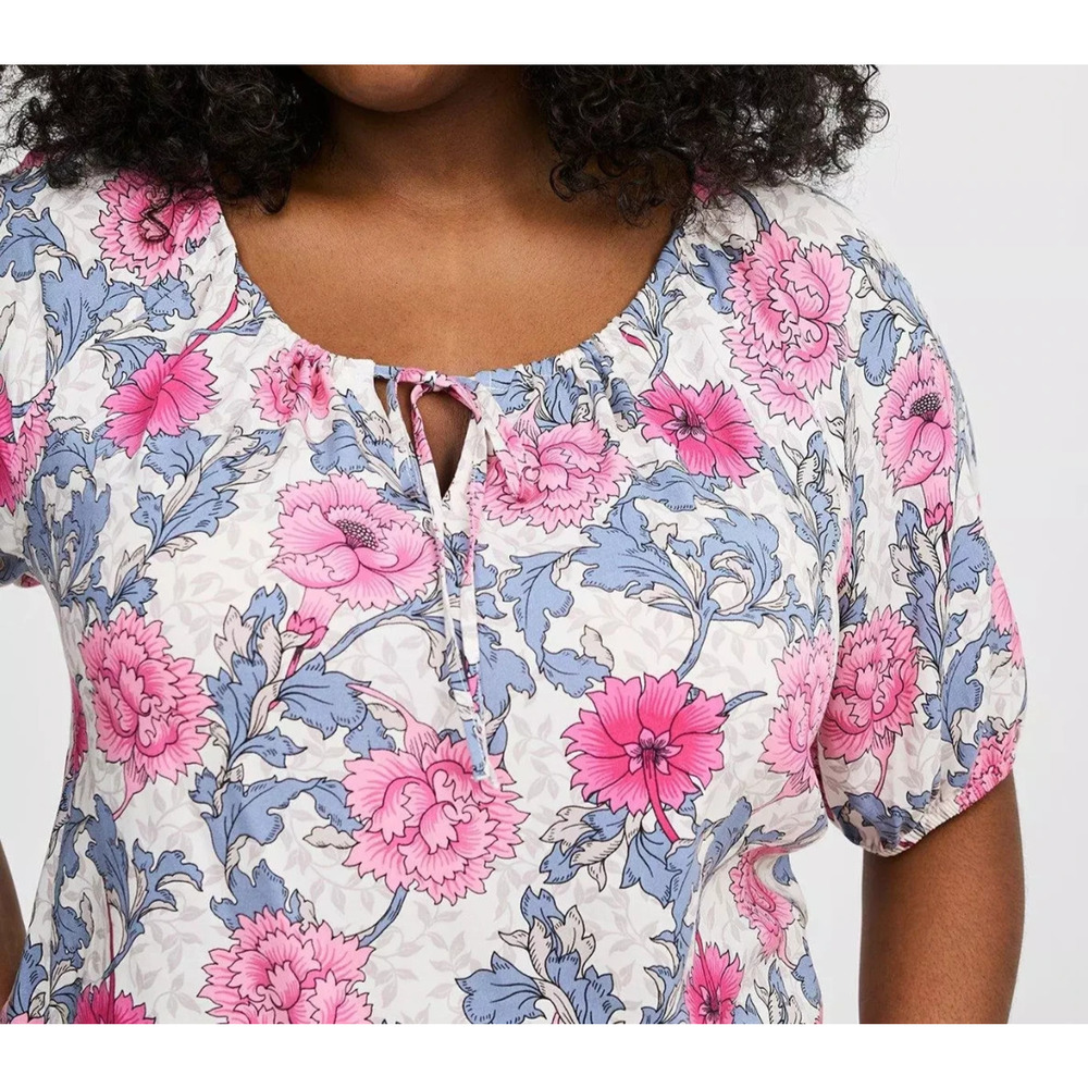 ✨2/$20 Torrid Challis Peasant Blouson Sleeve Top Floral Sheer Chiffon Plus Sz 4X - Picture 6 of 11